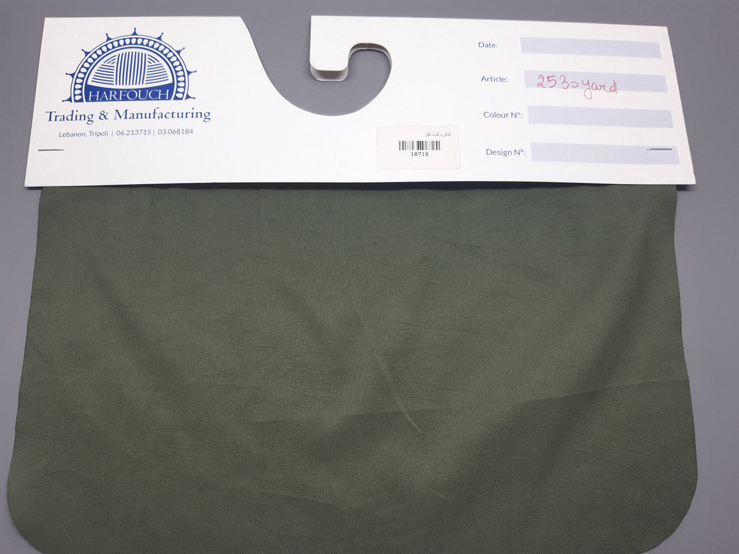 YARD ⚜  
10718 ⚜  
A5 ⚜  
PANTONE: No pantone color assigned ⚜  
olive heavy weight parachute fabric 100 % polyamide