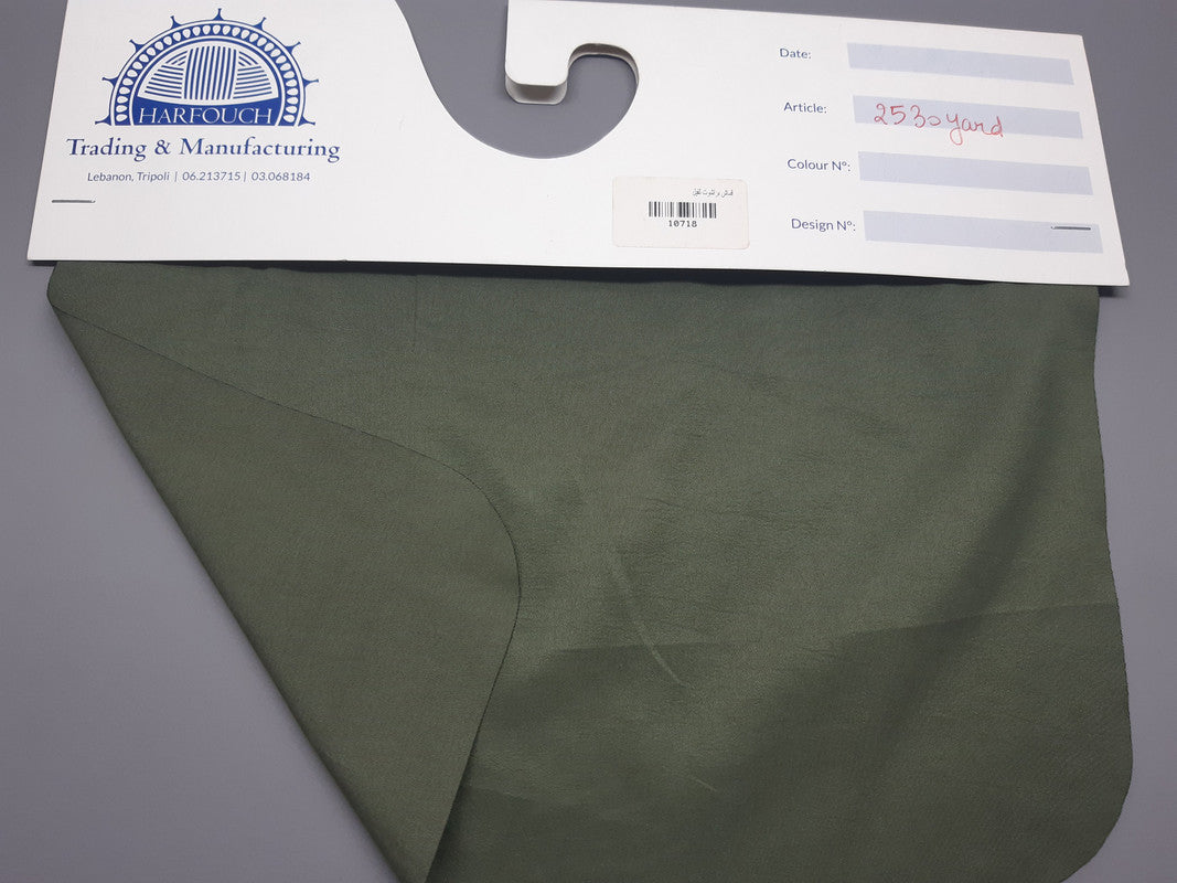 YARD ⚜  
10718 ⚜  
A5 ⚜  
PANTONE: No pantone color assigned ⚜  
olive heavy weight parachute fabric 100 % polyamide