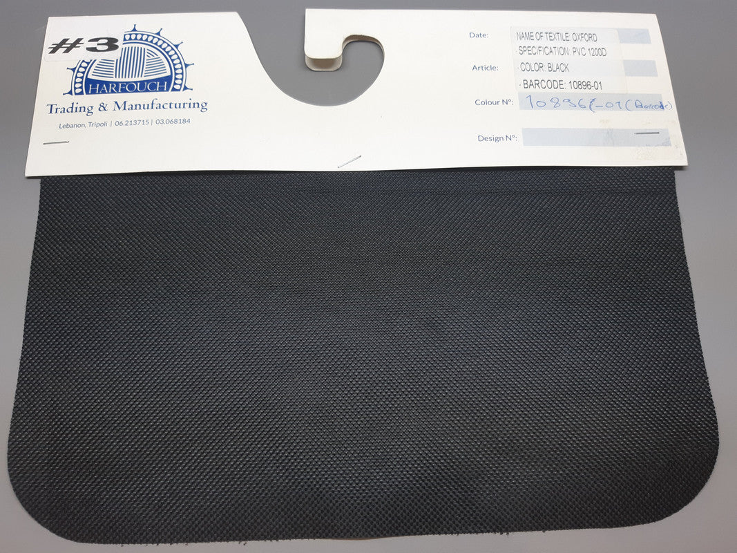 Meter ⚜  
10896-01 ⚜  
D8 ⚜  
PANTONE: No pantone color assigned ⚜  
1200d oxford pvc black fabric china