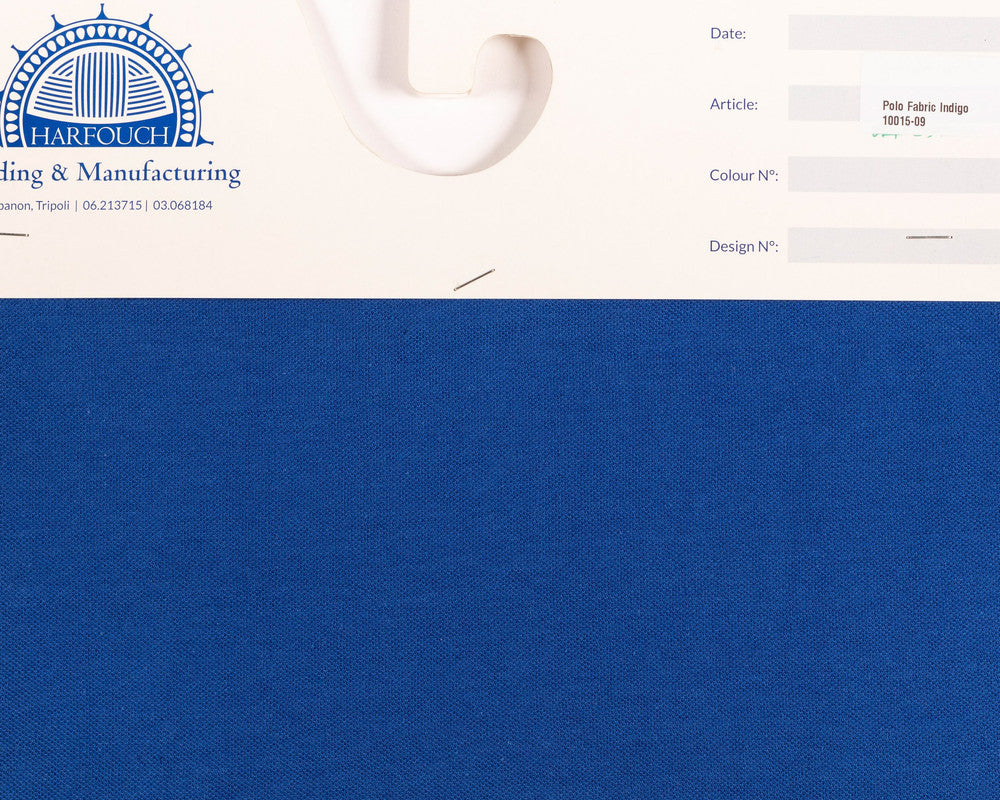 Kg ⚜  
10015-09 ⚜  
C7 ⚜  
PANTONE: Indigo ⚜  
polo fabric, 50 % nylon 50 % cotton, royal blue