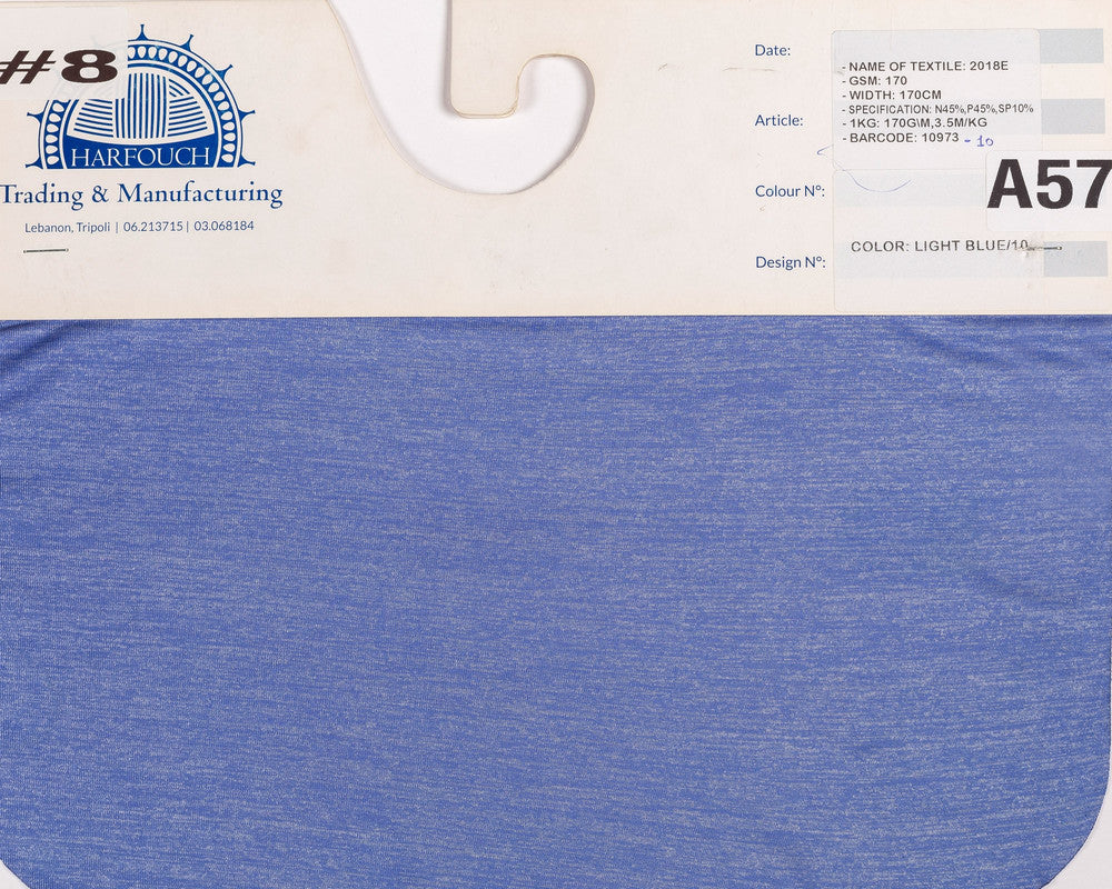 Kg ⚜  
10973-10 ⚜  
B5 ⚜  
PANTONE: Persian Blue ⚜  
single jersey fabric, 45 prc nylon 45 prc polyester 10 prc spandex, 170 gsm, 170 cm, P:Persian Blue